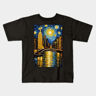 Starry night style New York city Kids T-Shirt